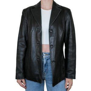 Vintage 90s Siena Black Leather Blazer Trench Coat